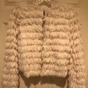 white faux fur coat